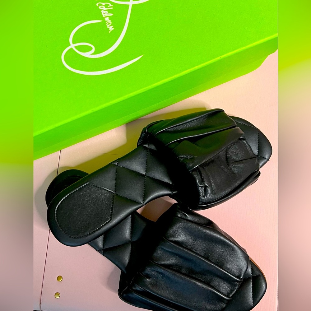 Sam Edelman Womens Briar, black Ruched Slide Sandals, Leather size 7 1/2